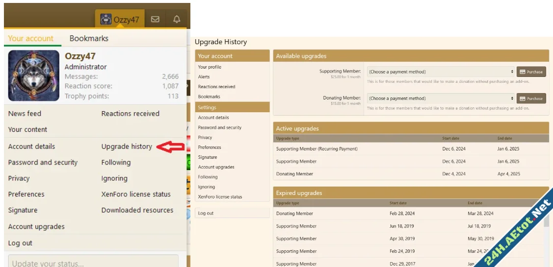 Resource '[OzzModz] User Upgrade History'