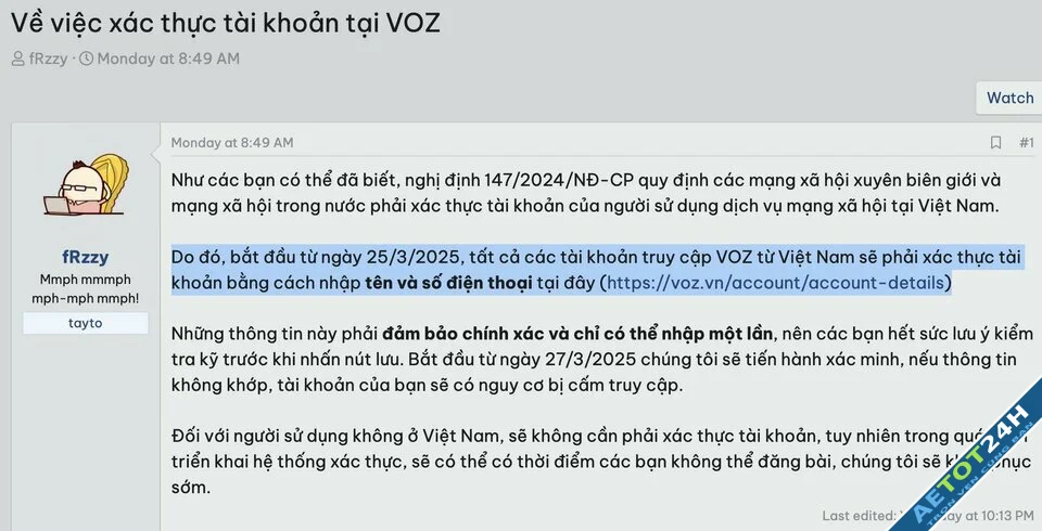 Diễn đàn VOZ bẻ lái phút chót Bỏ xác thực CCCD chỉ cần họ tên và số điện thoại-1.webp